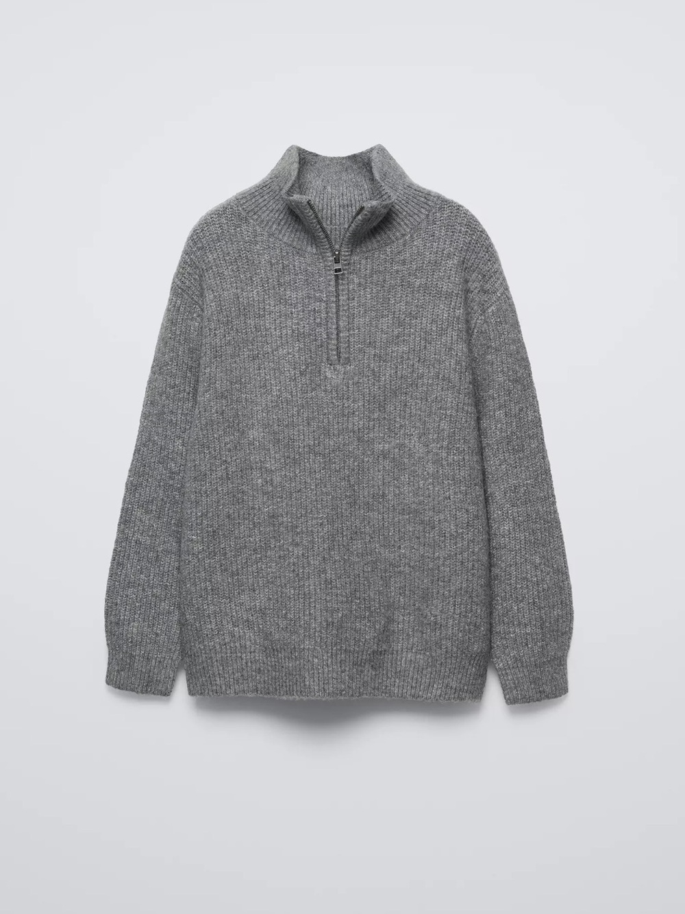 ZARA KIDS Quarter Zip Ribbed Knit Sweater - Gray